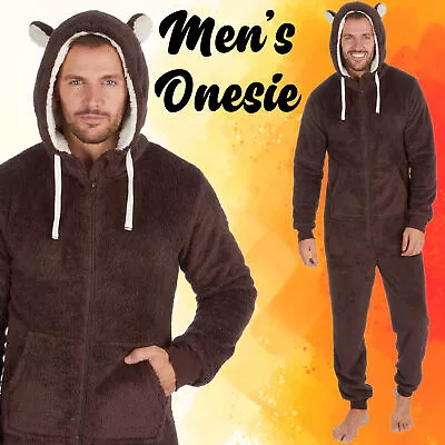£29.49 • Buy Mens Adult 1Onesie Jumpsuit Pyjama Playsuit Hoodie Fluffy Fleece Bear Size S-XL