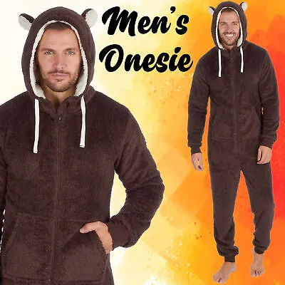 Mens Adult 1Onesie Jumpsuit Pyjama Playsuit Hoodie Fluffy Fleece Bear Size S-XL • £24.29