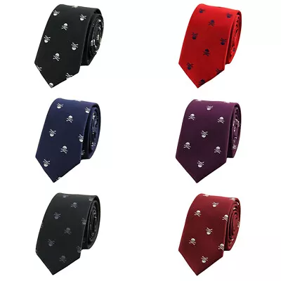 Men Fashion Skinny Skull Print Necktie Wedding Party Jacquard Woven Neck Tie • $9.95