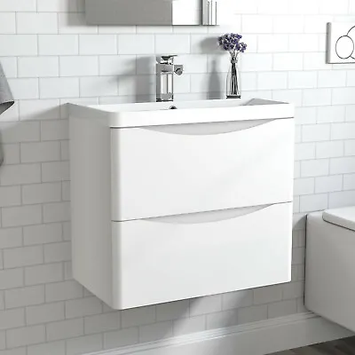 £202.99 • Buy Bathroom Vanity Unit With Basin Cloakroom Sink Unit Wall Hung Two Drawers White