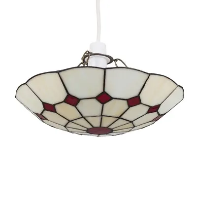 Retro Stained Glass Ceiling Light Shade Tiffany Style Easy Fit Pendant Lampshade • £17.59