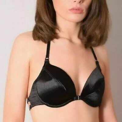 Front Fastening Halterneck Black Velvet Padded Bra Diamante Strap 32 34 36 A B C • £8.99