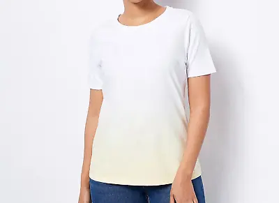 $19.99 • Buy Denim & Co. Dip Dye Perfect Jersey Round Neck Knit Top Sunlight Yellow, LARGE