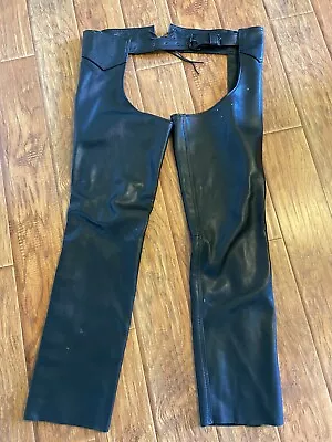 Vintage Leather Odyssey Chaps Black California Made In USA Adjustable Zippers • $53.19