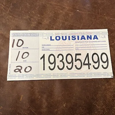 2020 Louisiana Temp Tag Temporary License Plate # 19395499 • $11.95