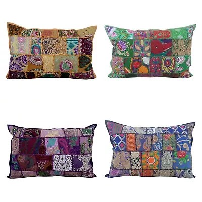 Indian Handmade Cushion Traditional Boho Vintage Patchwork Pillow Cover 40x60cm • £10.99