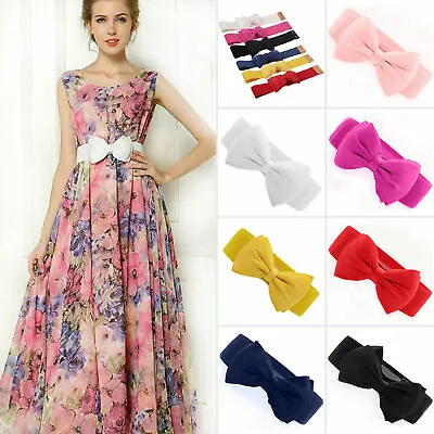 Womens Belt Waistband Stretch Elastic Wide Waist Ladies Bowtie Cinch Corset UK • £5.29