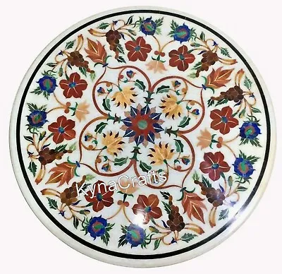 Pietra Dura Art Coffee Table Top Round White Marble Center Table For Home Decor • £628.20