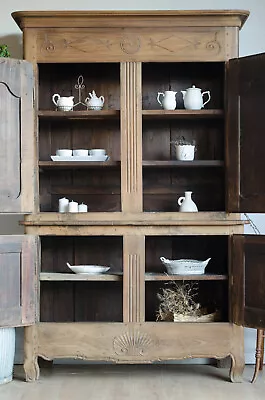 French Antique Oak Dresser Buffet Linen Press Cabinet Cupboard Shelves Drawers • £1100