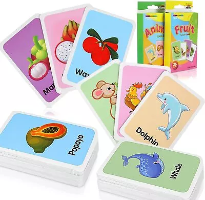 Flash Cards For Toddlers 72 PCS - Funvce Animals And Fruits Baby Cards For 1-6 • £11.75