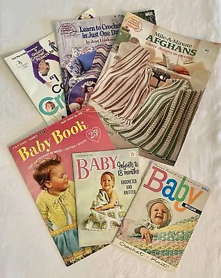 Vintage Crochet Knitting Books Afghans Baby Teen Boho Mid Mod Retro Set Of 6 • $9.95