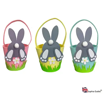 £13.59 • Buy Pom Pom Basket Easter Kids Egg Treasure Hunt Party Handle Felt Bag Gift Decor UK