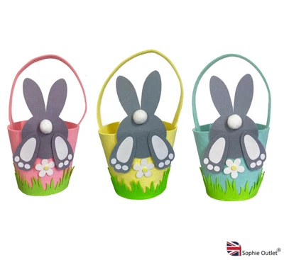 £13.59 • Buy Pom Pom Basket Easter Kids Egg Treasure Hunt Party Handle Felt Bag Gift Decor UK