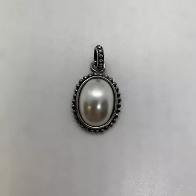 Vintage Sterling Silver Imitation Pearl Oval Pendant • $9.35