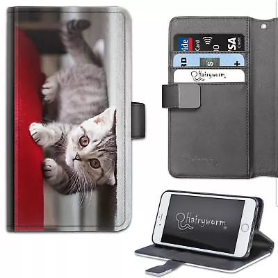 Grey Kitten Cat PU Leather Wallet Phone Case;Side Flip Case;Cover • $54.11