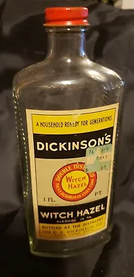 1930's Vintage Dickinson's Witch Hazel Pint Glass Bottle • $25