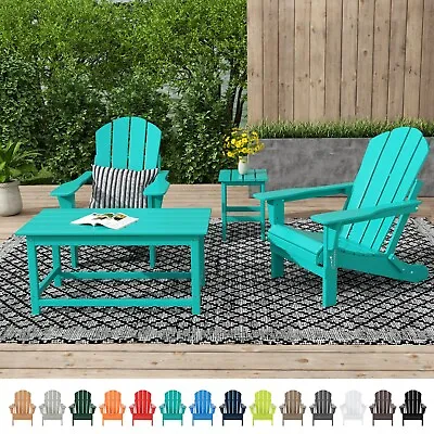 $449.99 • Buy 3PC Folding Adirondack Chair With Coffee Side Table Set Outdoor Poly Material