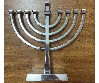 MENORAH Hanukkah Candle Holder 9.8  X 3.15  X 9.65  Metal Shiny Silver Tone • £17.71