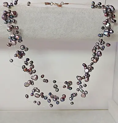  ZD30 --beautiful 9 Row Invisible Strands Dyed Iridescent Real Pearls Necklace • £26