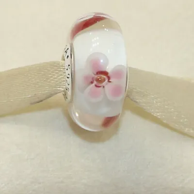 Authentic Pandora Charm Sterling Silver 790947 Murano Cherry Blossom Glass Bead • $39.60