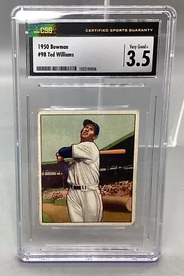 1950 Bowman #98 Ted Williams Card CSG 3.5 Very Good+ • $574.99