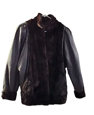 Black Mink & Leather Jacket  Glatas Brothers Furs  Forth Worth TX VTG • $158