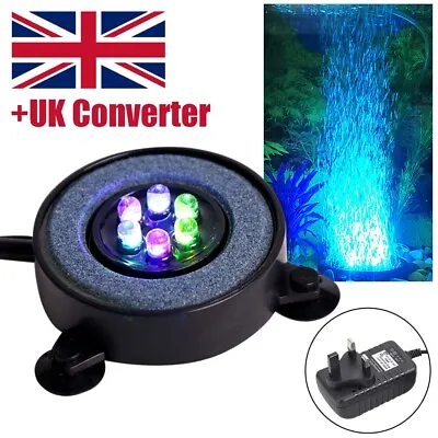 £9.59 • Buy LED Aquarium Light Fish Tank Bubble Pump Round Air Stone Disk Color Changing UK