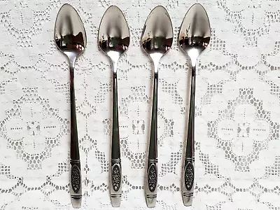 Oneida Rose Pendant Iced Tea Spoons 7 5/8  Distinction Deluxe HH Vintage Set  4 • $21.83