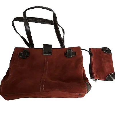 Franklin Covey Full Grain Leather & Maroon Suede Shoulder Bag Hand Bag Purse Red • $35