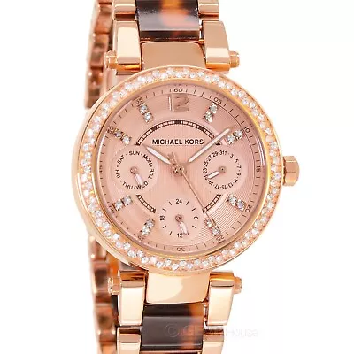 $106.32 • Buy MICHAEL KORS Womens Mini Parker Watch Crystals Rose Gold Dial Faux Tortoise Band
