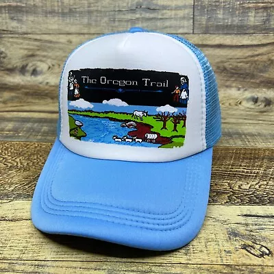 The Oregon Trail Mens Trucker Hat Baby Blue Snapback 80s Computer Game Ball Cap • $19.99