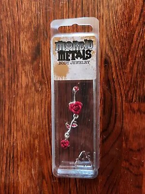 Morbid Metals Body Jewelry 14g Red Rose Drop Silvertone Flower  • $12.99