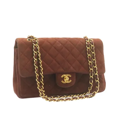 Chanel Classic Flap Brown Suede Shoulder Bag Authentic • £2357.97