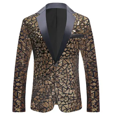 Men Sequin Tuxedo Jacket Suit Blazer Coat Party Showman Costume Fancy Dress Tops • $65.69