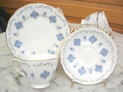 £25 • Buy Vintage Royal Osborne Bone China TRIO Tea Cup Saucer Plate Blue Trellis Gold