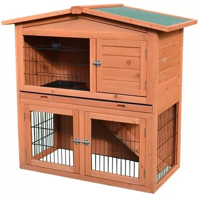 Rabbit Hutch 2 Tier Outdoor Small Animal Enclosure Ramp Tray To Raised Home Run • £124.48