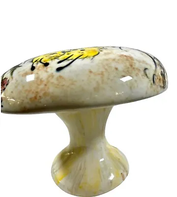 Vtg. 70's 6” Toadstool Ceramic  Drip Glaze Art Pottery Mushroom W/ Bumblebees • $21.48