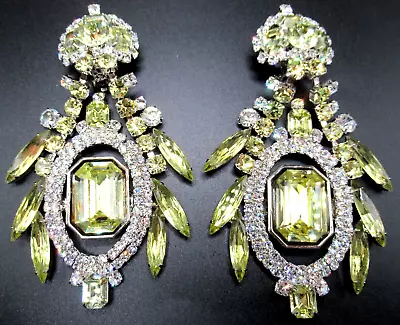 LAWRENCE VRBA HUGE 4 3/4  Yellow & Ice Rhinestone Vintage Clip Earrings • $399.99