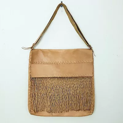 Vtg J. PETERMAN Leather Satchel Mailbag Messenger Bag 18 X17  Fringe Brown LARGE • $120