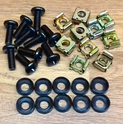 10 Black M6 Cage Nuts Bolts Washers 19  Data Network Rack Cabinet Mount PDU • £2.99