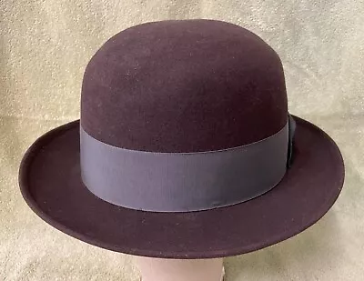 Superb Vintage 50's Knox Fifteen 15 Dark Brown Fedora Bowler Hat Gray Band 7 3/8 • $158