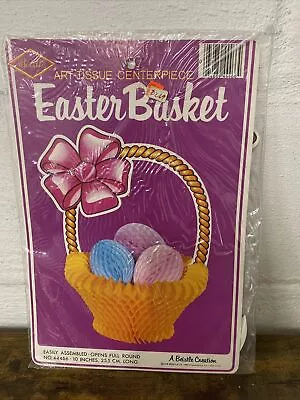 Vtg  1984 Beistle Art-Tissue Easter Basket W/ Eggs Centerpiece 10” Honeycomb NOS • $9.95