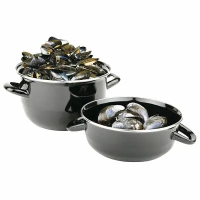 Olympia Mussel Pot With Lid In Black For Portions 1.5kg - Dishwasher Safe 220mm • £25.99