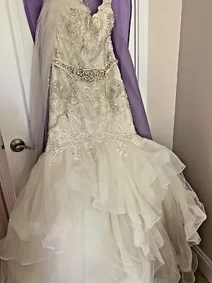 Maggie Sottero Haute Couture Ivory Mermaid Wedding Gown With Veil EUC • $799