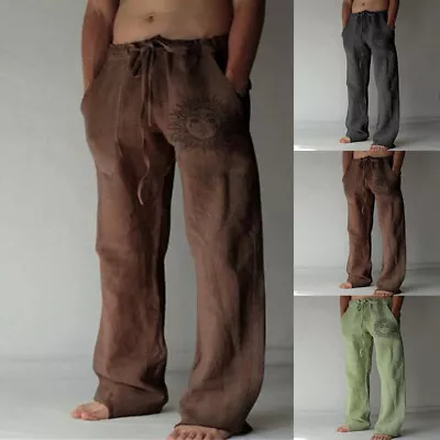 Men Boho Hippy Sun Loose Harem Pants Cotton Linen Pockets Casual Beach Trousers • $16.90