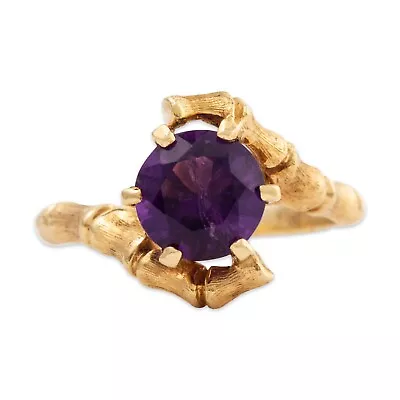 Stunning Vintage 14k* Yellow Gold 1.76ct Amethyst Bamboo Twist Ring 7 • $674.50