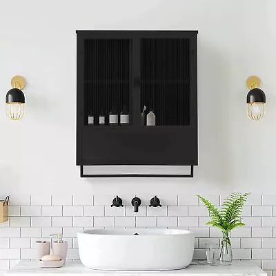 Modern Minimalist Style Two Glass Door Closets With Open Shelving And Towel Rack • $121.98