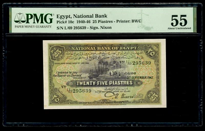 $7.01 • Buy Egypt- 1942 - 25 Piastres - P-10c - PMG Graded AUNC 55