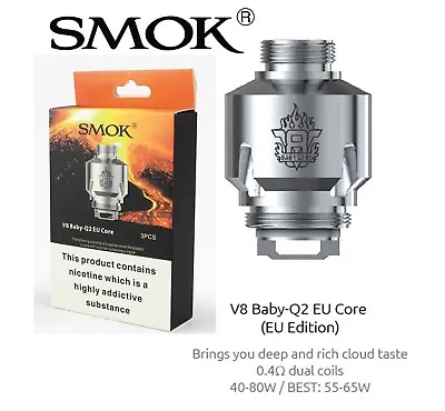 SMOK V8 Baby-Q2 EU CORE COILS 0.4OHM T PRIV COIL H PRIV BIG BABY TANK AUTHENTIC • £3.99