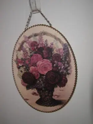 VTG Farm House Romantic Foral Rose Basket Oval Flue Cover Gallery Graphics USA • $19.95